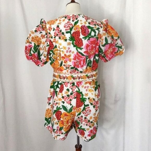 FARM RIO Romper XL Floral Off-White Flowerful Sketch Belted NEW - Picture 9 of 16